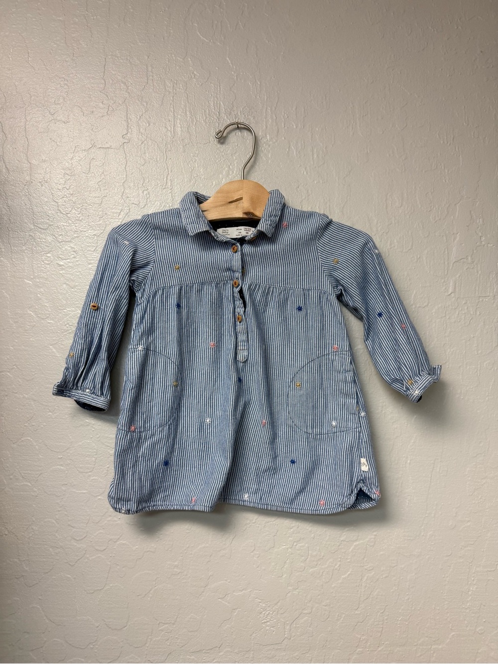 $16 ADD ON Zara Blue Stripe Embroidered Shirt 18-24M Janie and Jack Button Down